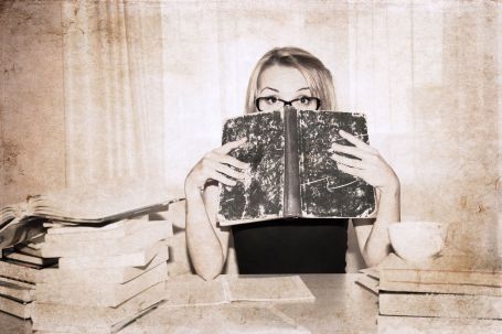 22114355 - artwork in retro style, girl, preparation for exams